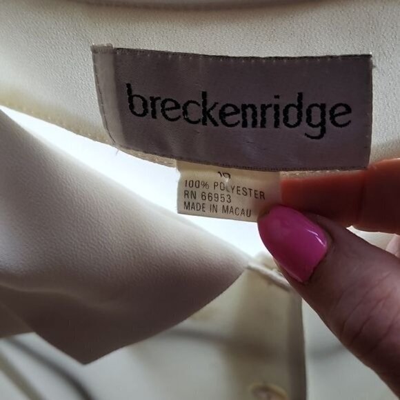 Breckenridge Ivory Sheer Button Down Long Sleeve Collared Sz 10 Dressy Blouse - Picture 3 of 9